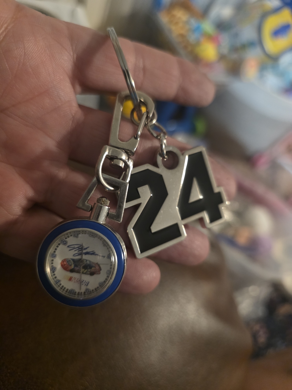 Racing Number 24 Keychain with Mini Blue-Rim Watch